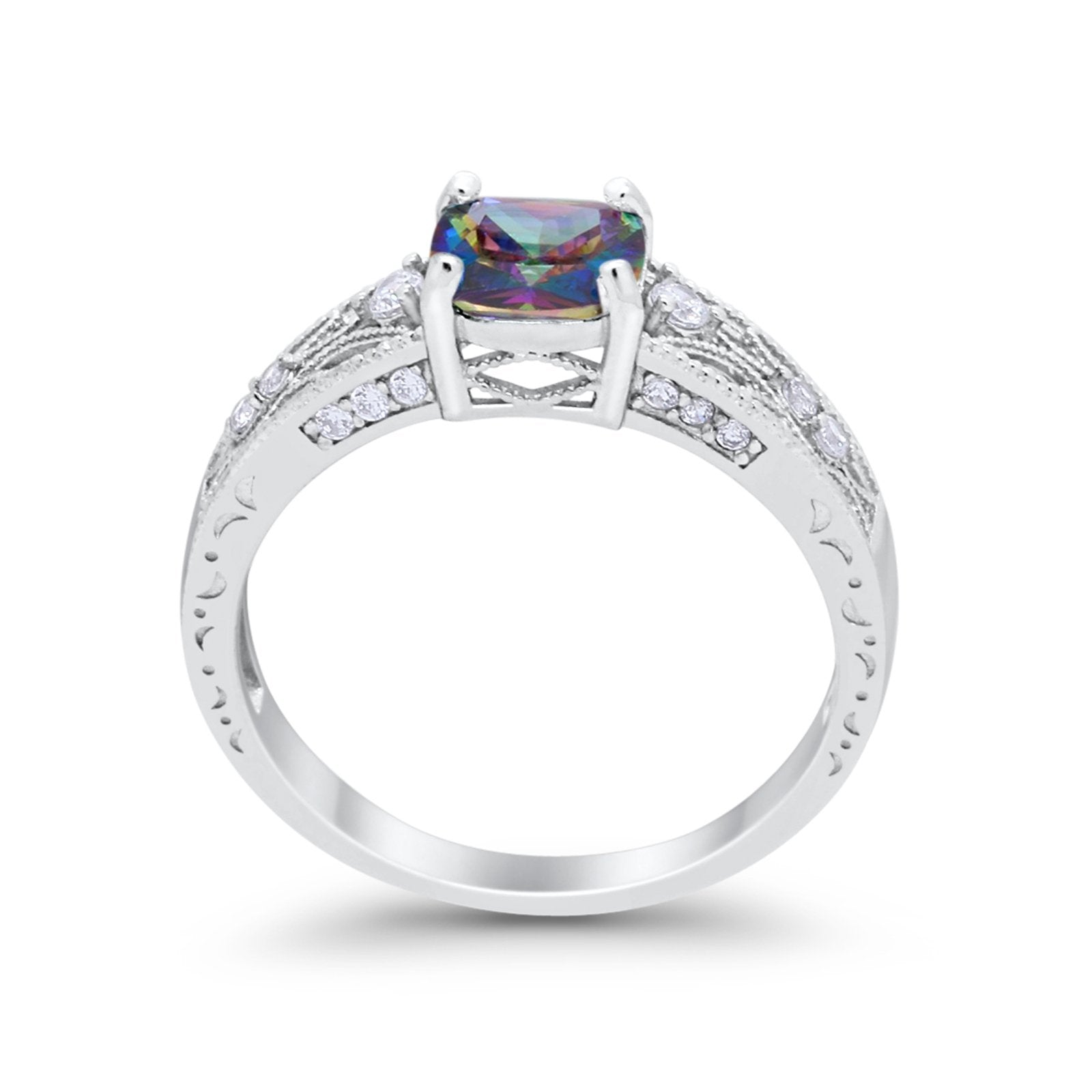 Art Deco Cushion Wedding Engagement Ring Round Cubic Zirconia 925 Sterling Silver