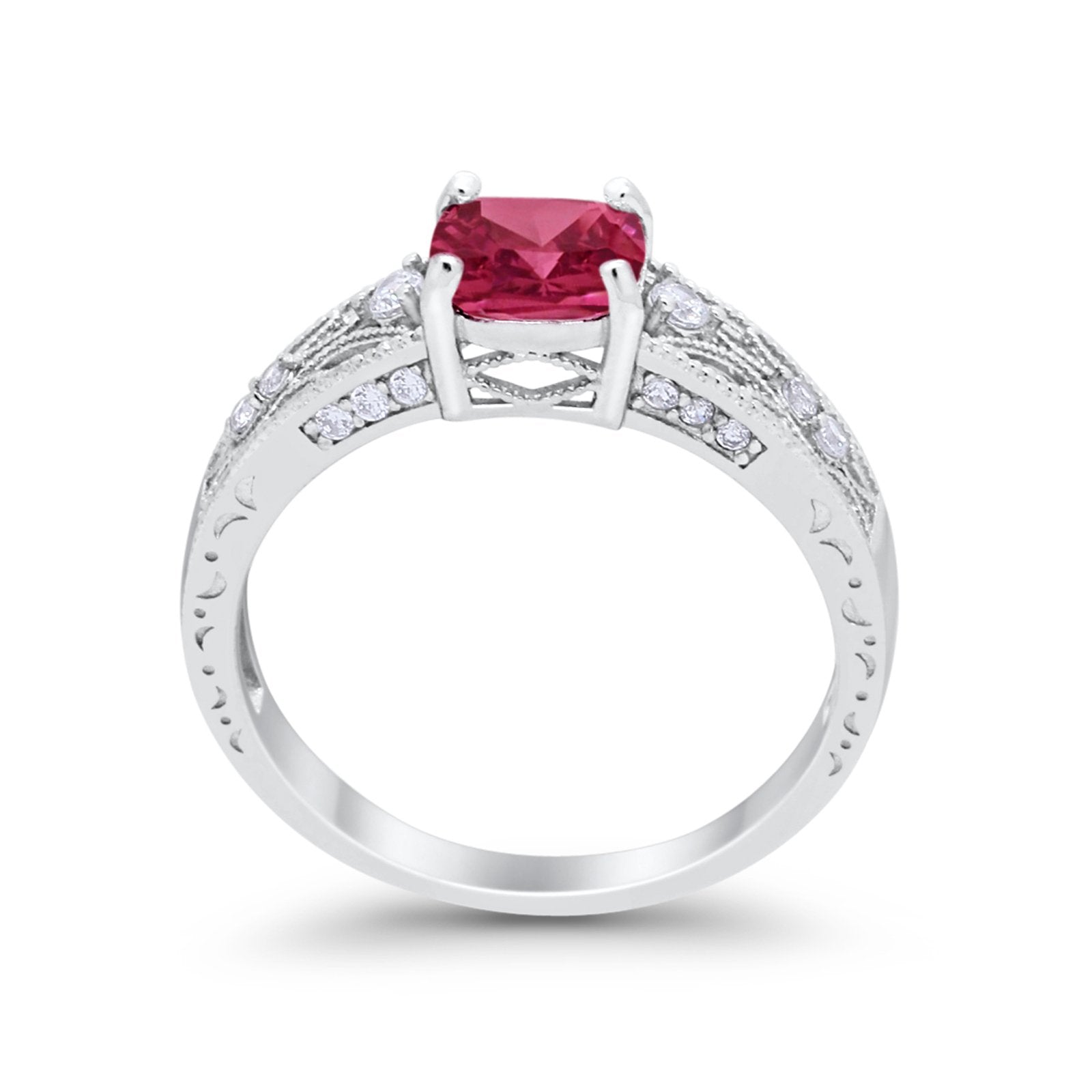Art Deco Cushion Wedding Engagement Ring Round Cubic Zirconia 925 Sterling Silver