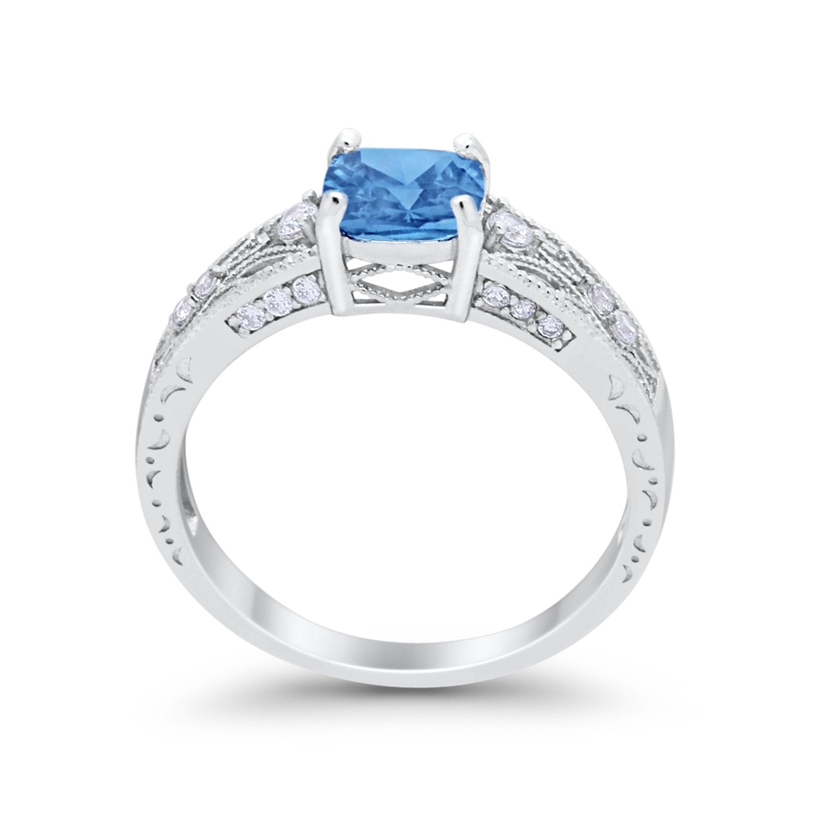 Art Deco Cushion Wedding Engagement Ring Round Cubic Zirconia 925 Sterling Silver