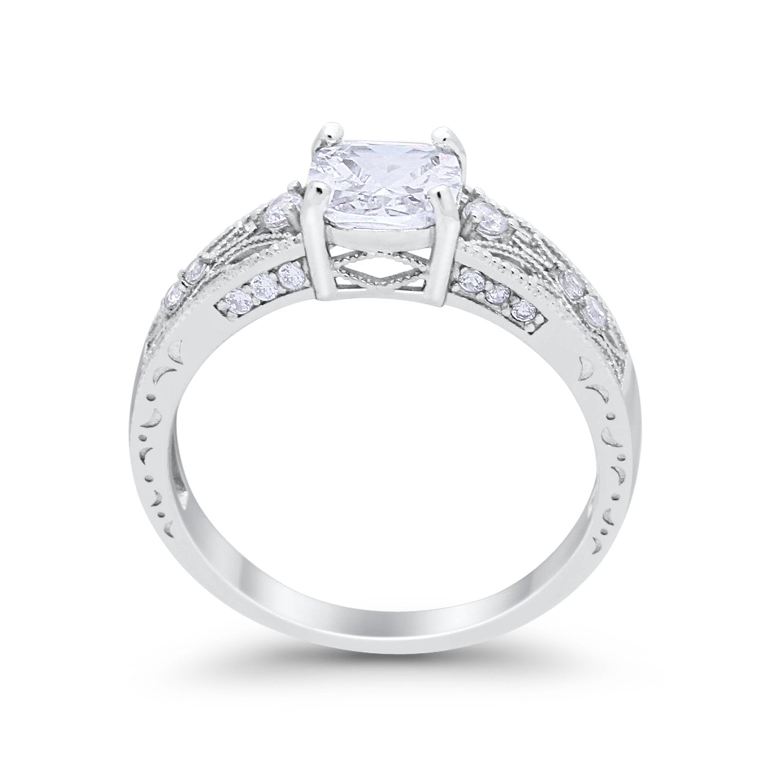 Art Deco Cushion Wedding Engagement Ring Round Cubic Zirconia 925 Sterling Silver