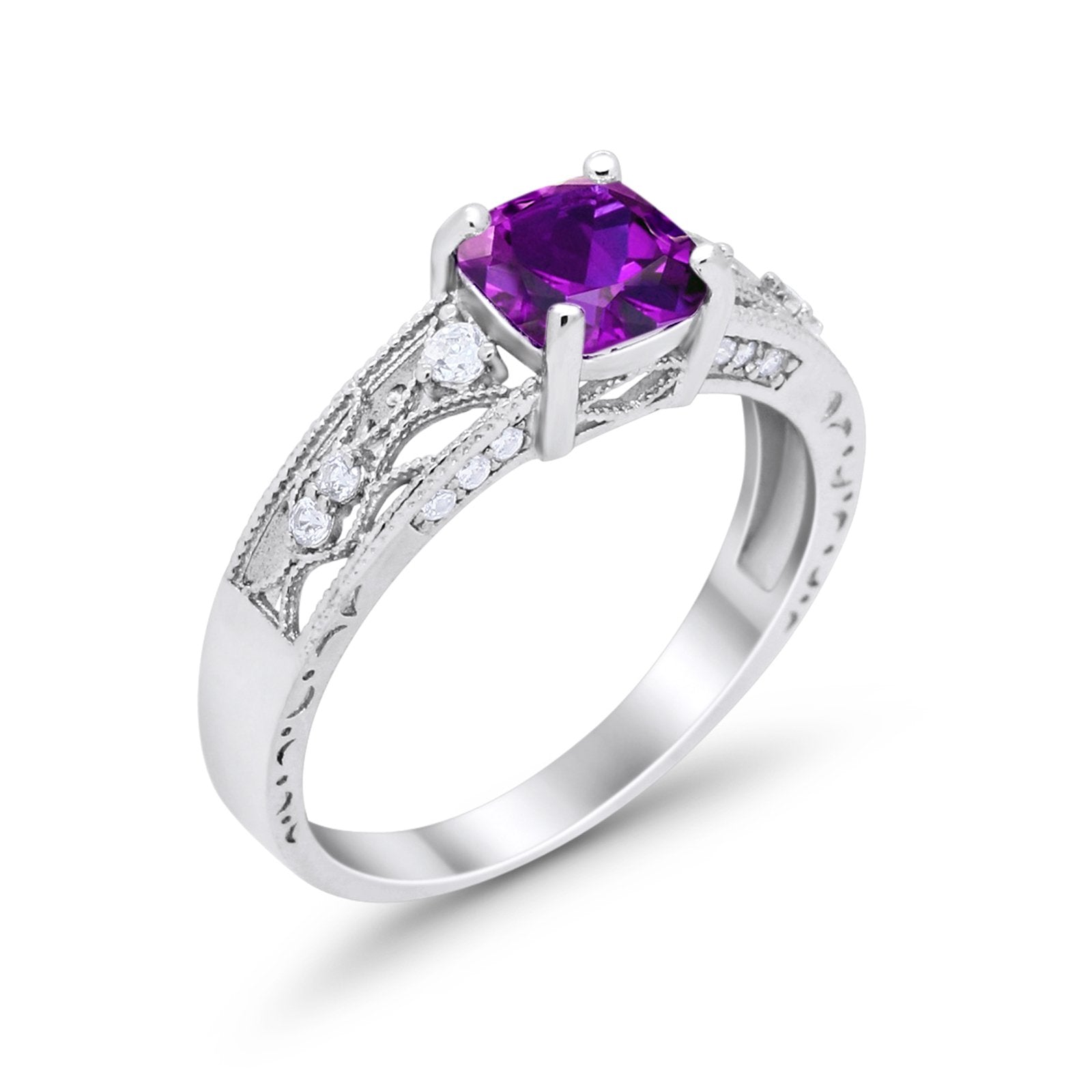 Art Deco Cushion Wedding Engagement Ring Round Cubic Zirconia 925 Sterling Silver