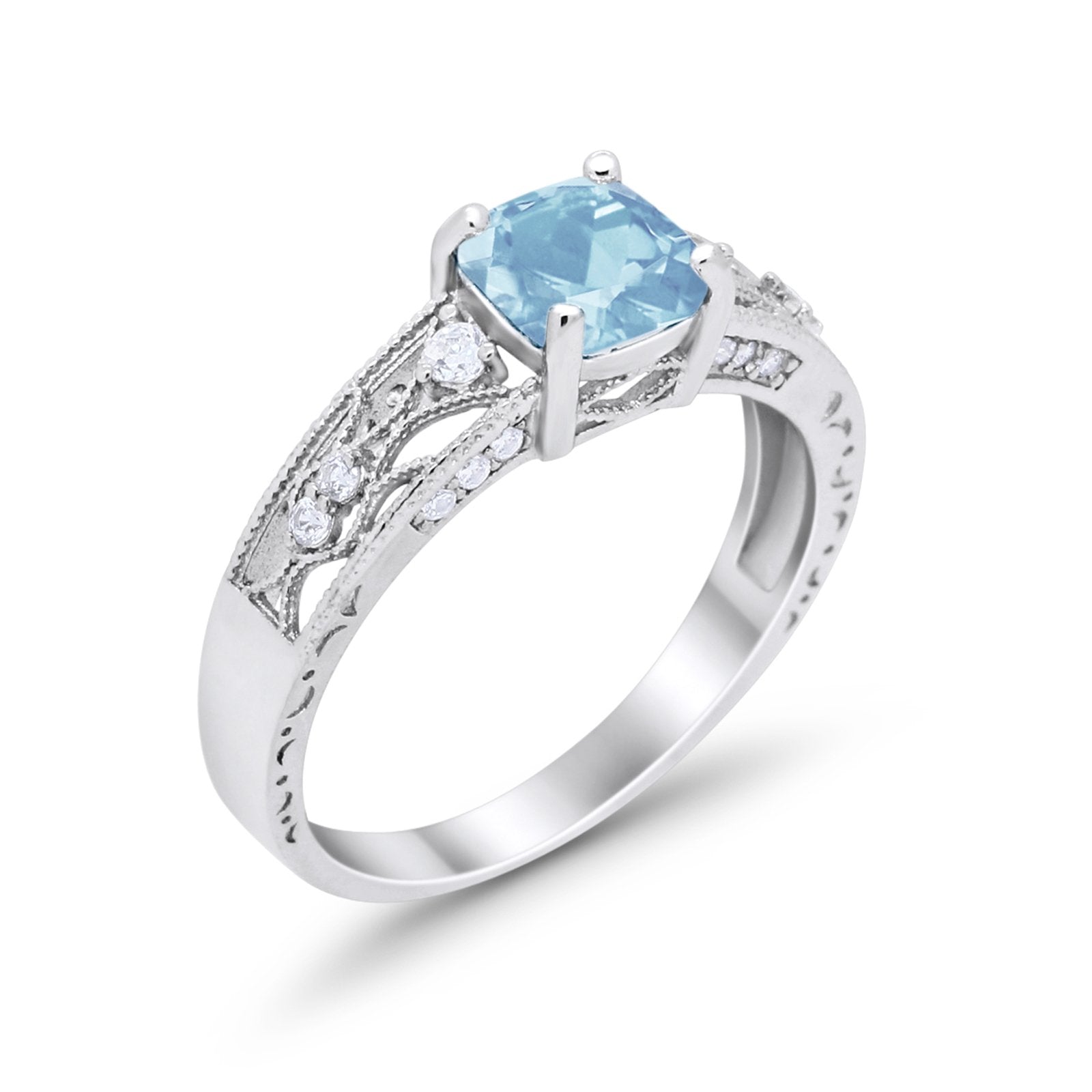 Art Deco Cushion Wedding Engagement Ring Round Cubic Zirconia 925 Sterling Silver