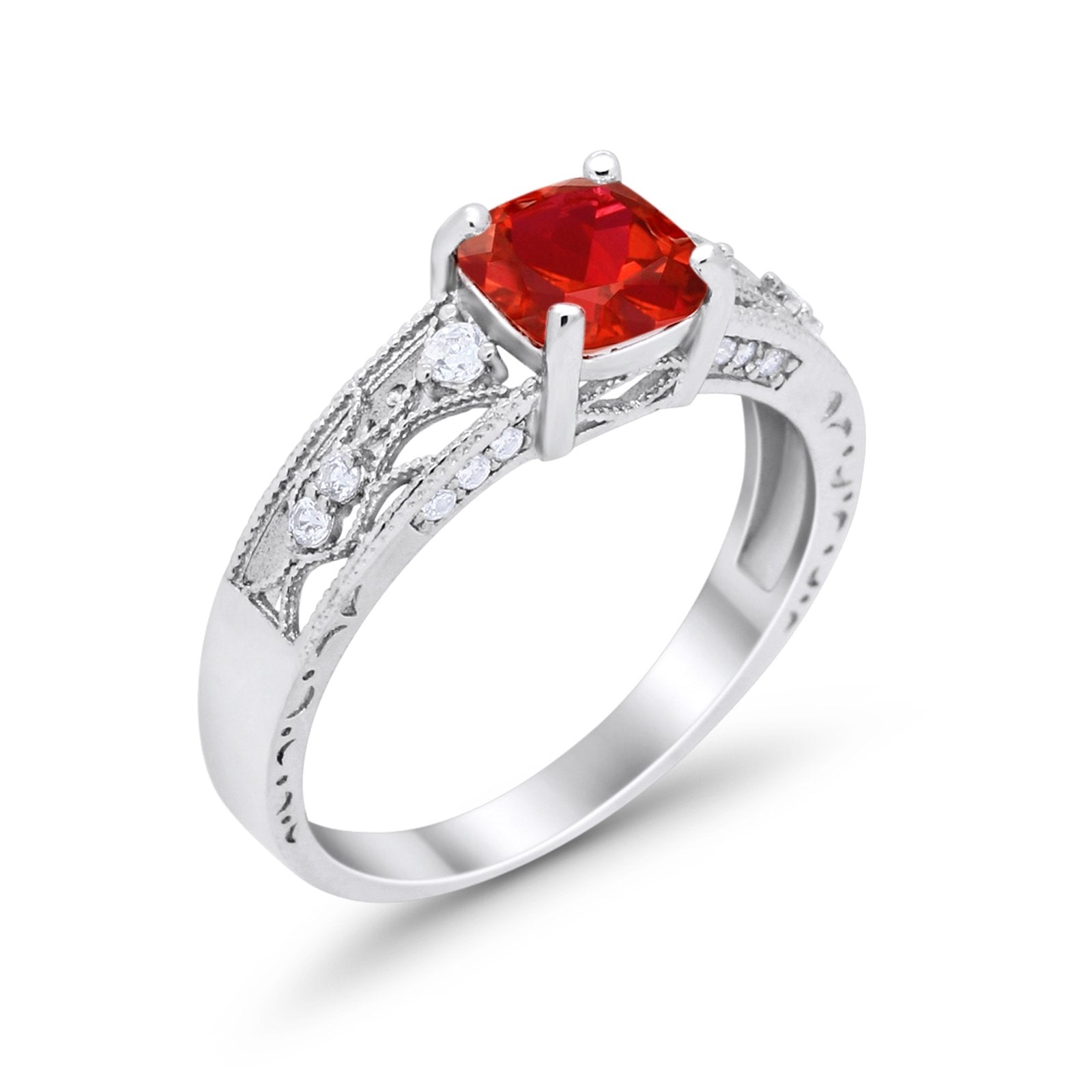 Art Deco Cushion Wedding Engagement Ring Round Cubic Zirconia 925 Sterling Silver