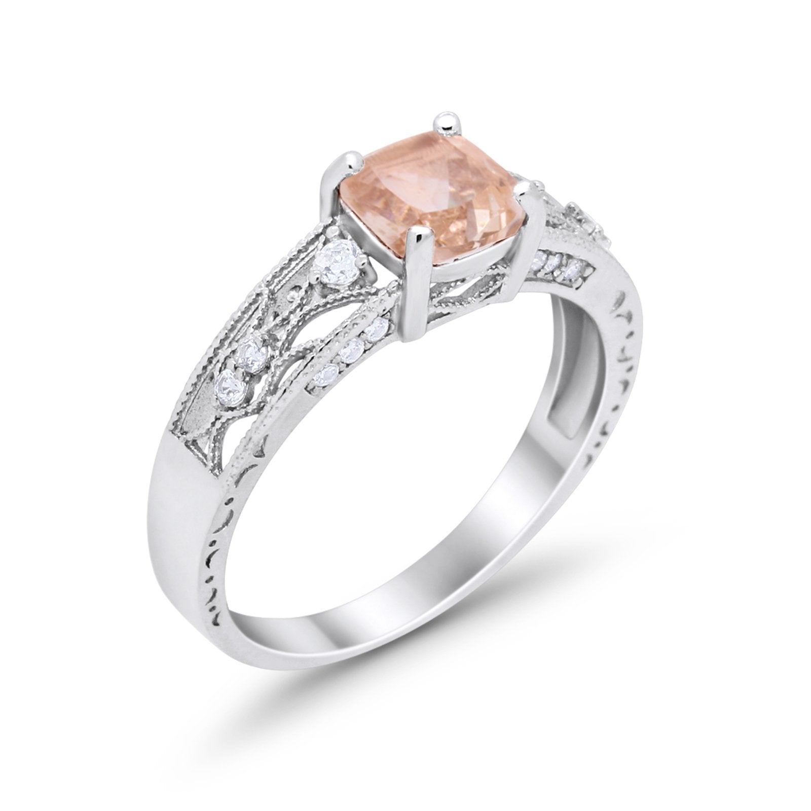 Art Deco Cushion Wedding Engagement Ring Round Cubic Zirconia 925 Sterling Silver