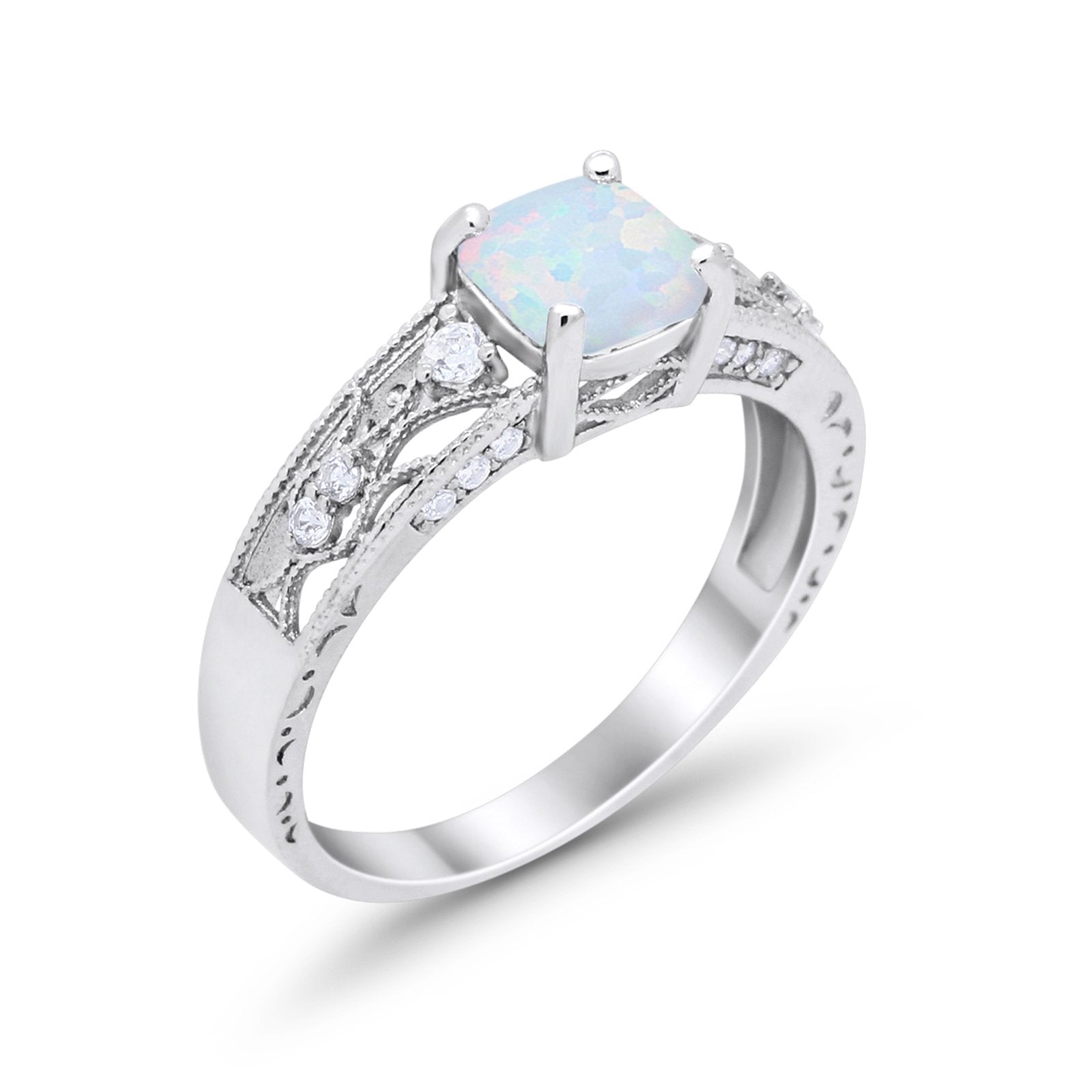 Art Deco Cushion Wedding Engagement Ring Round Cubic Zirconia 925 Sterling Silver