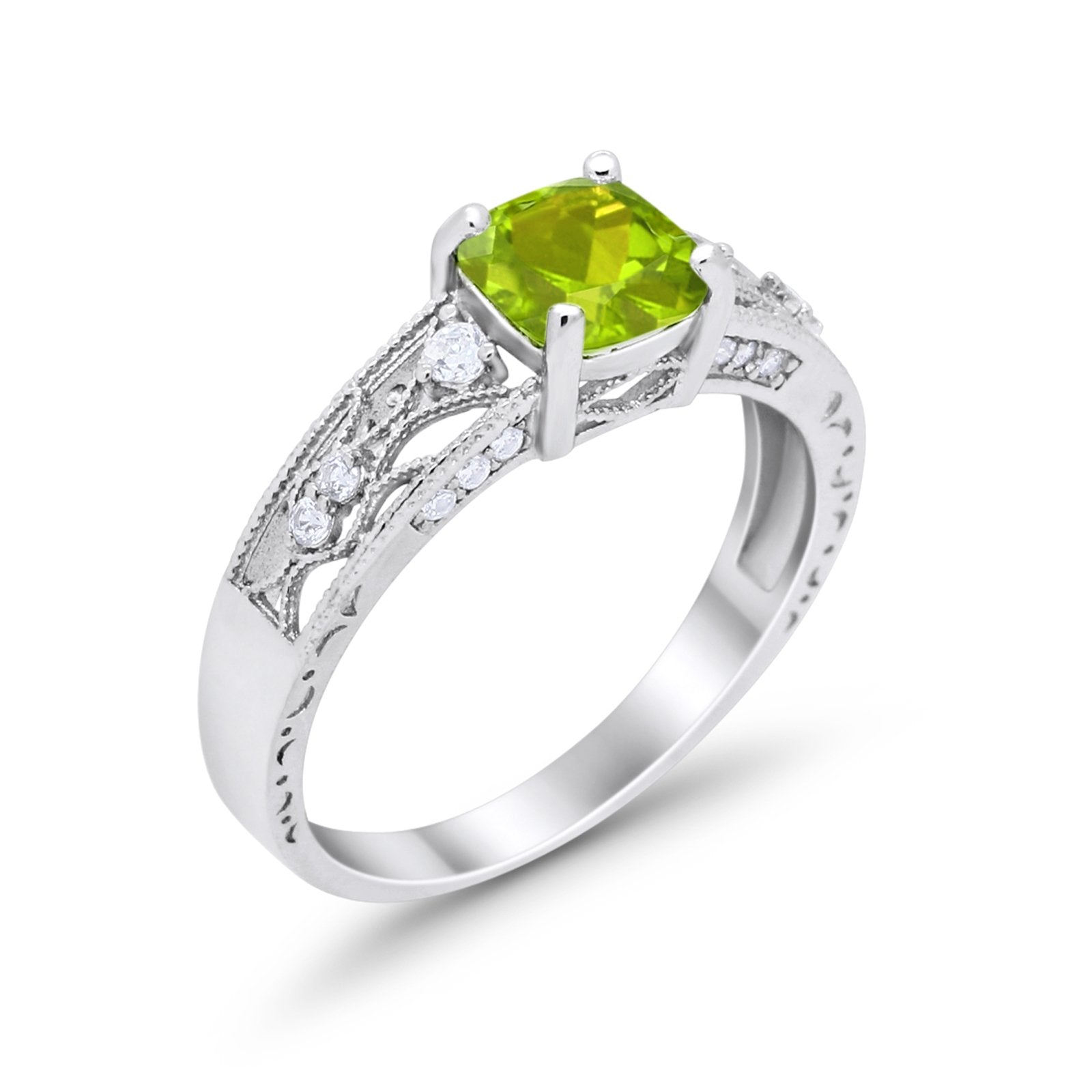 Art Deco Cushion Wedding Engagement Ring Round Cubic Zirconia 925 Sterling Silver