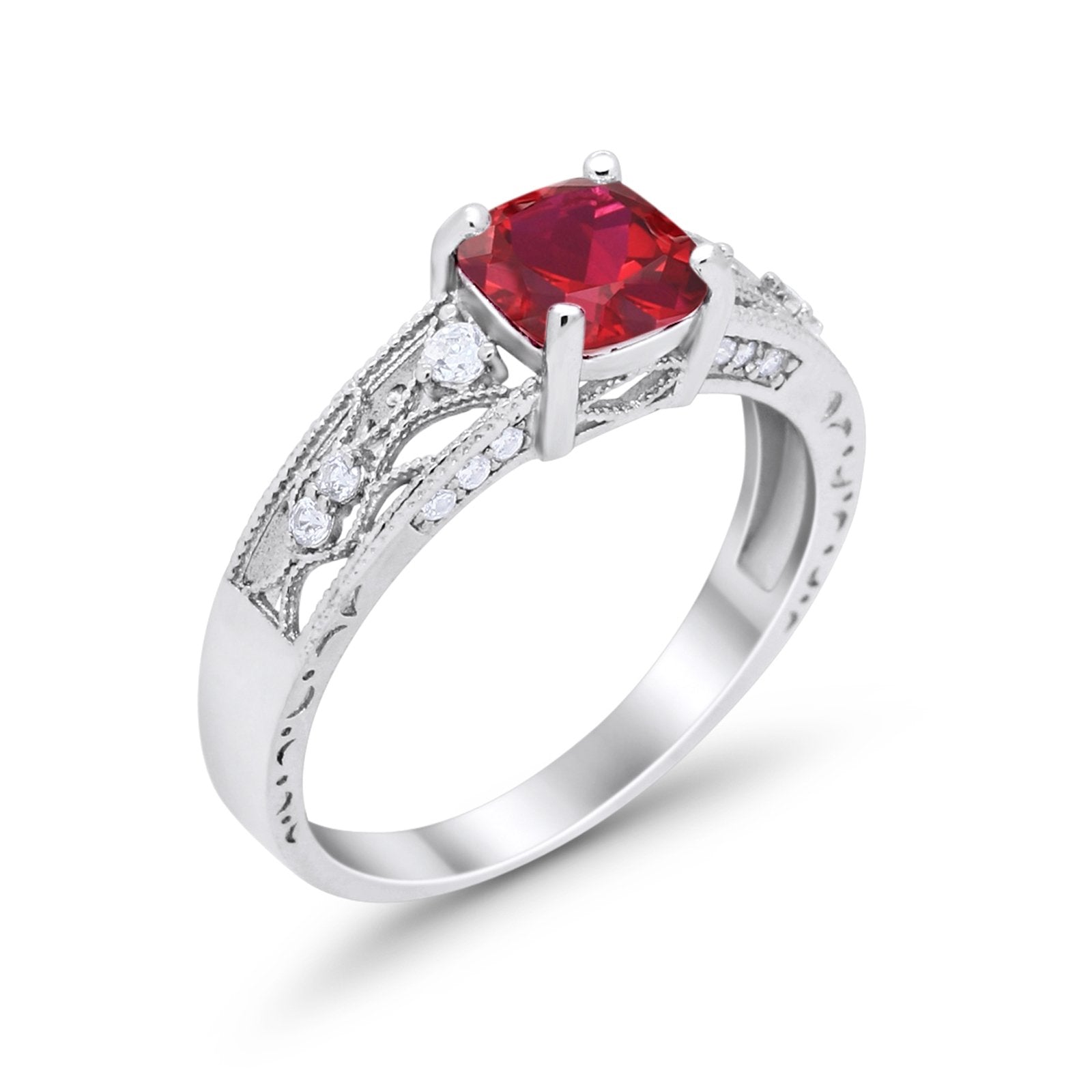 Art Deco Cushion Wedding Engagement Ring Round Cubic Zirconia 925 Sterling Silver
