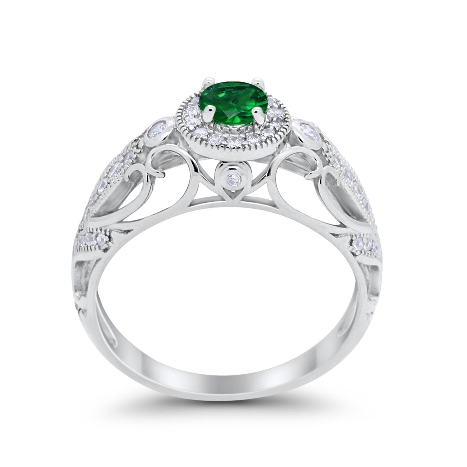 Halo Art Deco Filigree Wedding Engagement Ring Round Cubic Zirconia 925 Sterling Silver