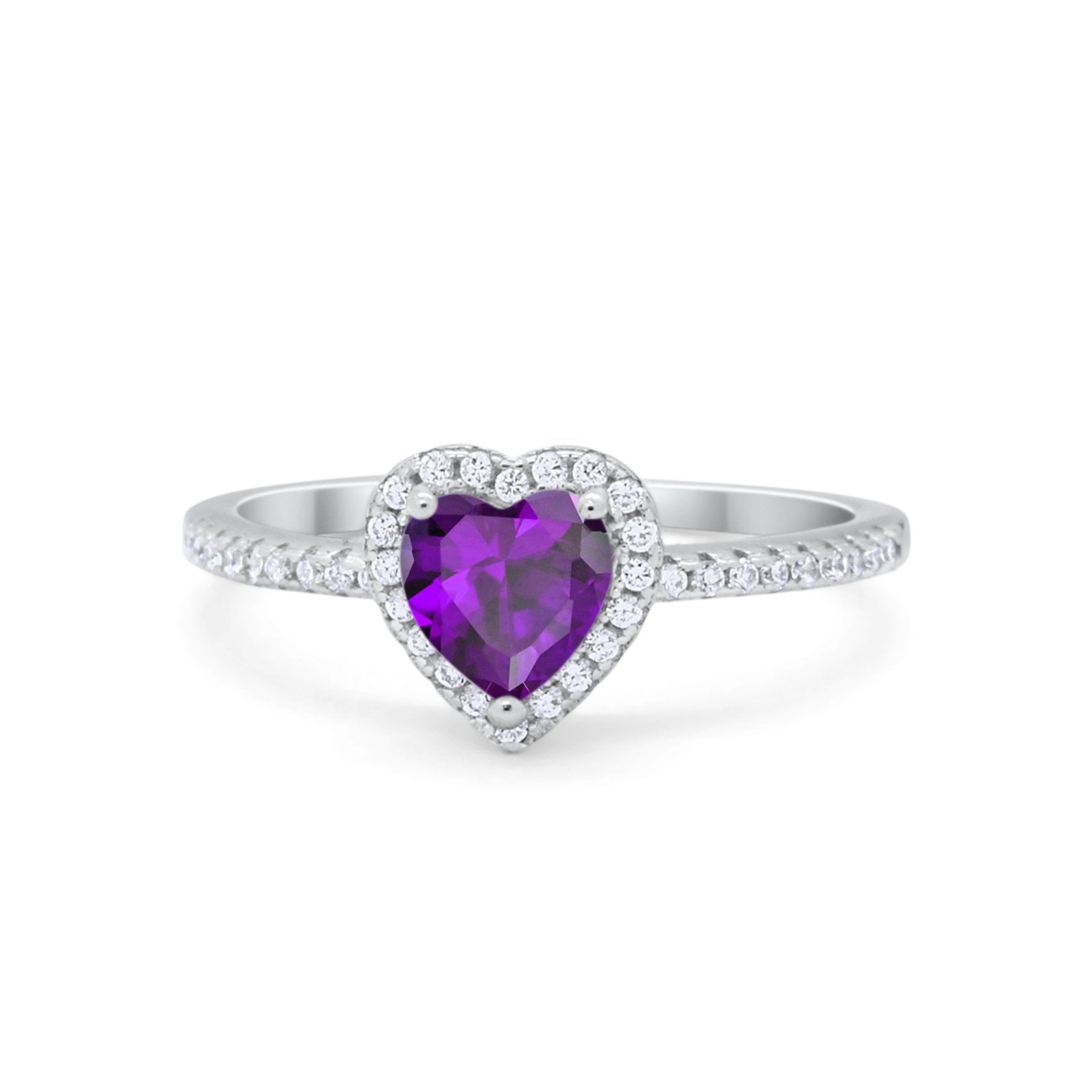 Halo Art Deco Heart Promise Ring Round Cubic Zirconia 925 Sterling Silver