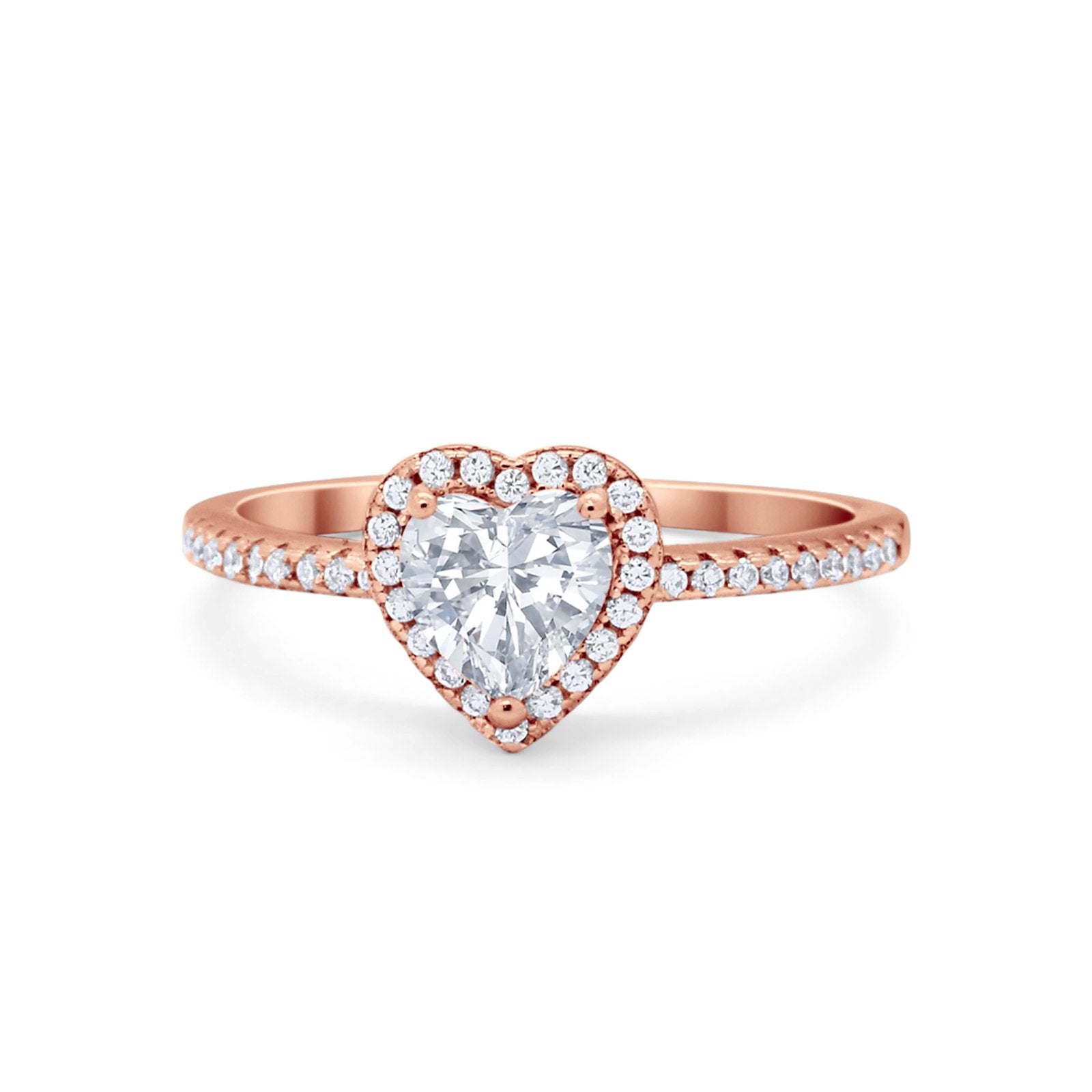 Halo Art Deco Heart Promise Ring Round Cubic Zirconia 925 Sterling Silver