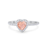 Halo Art Deco Heart Promise Ring Round Cubic Zirconia 925 Sterling Silver