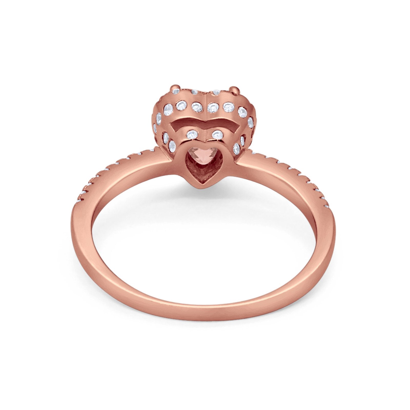 Halo Art Deco Heart Promise Ring Round Cubic Zirconia 925 Sterling Silver