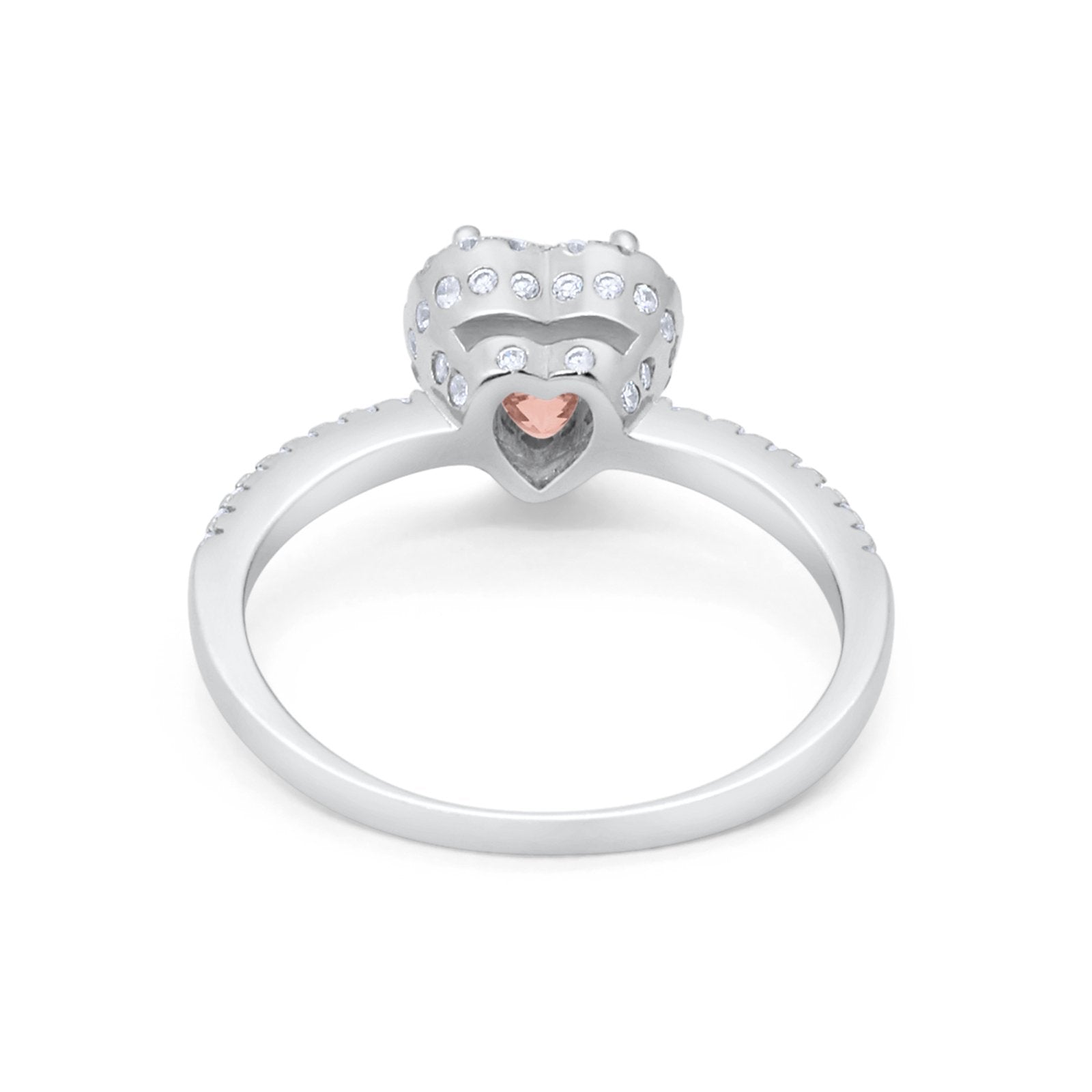 Halo Art Deco Heart Promise Ring Round Cubic Zirconia 925 Sterling Silver