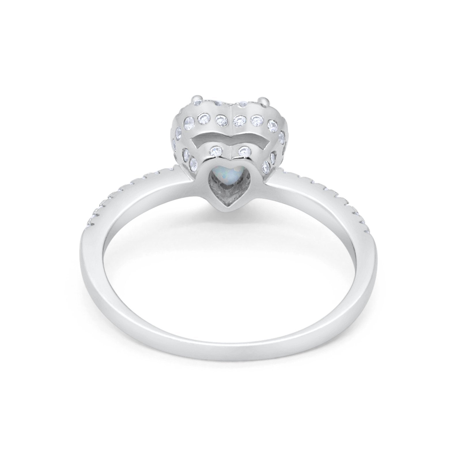 Halo Art Deco Heart Promise Ring Round Cubic Zirconia 925 Sterling Silver
