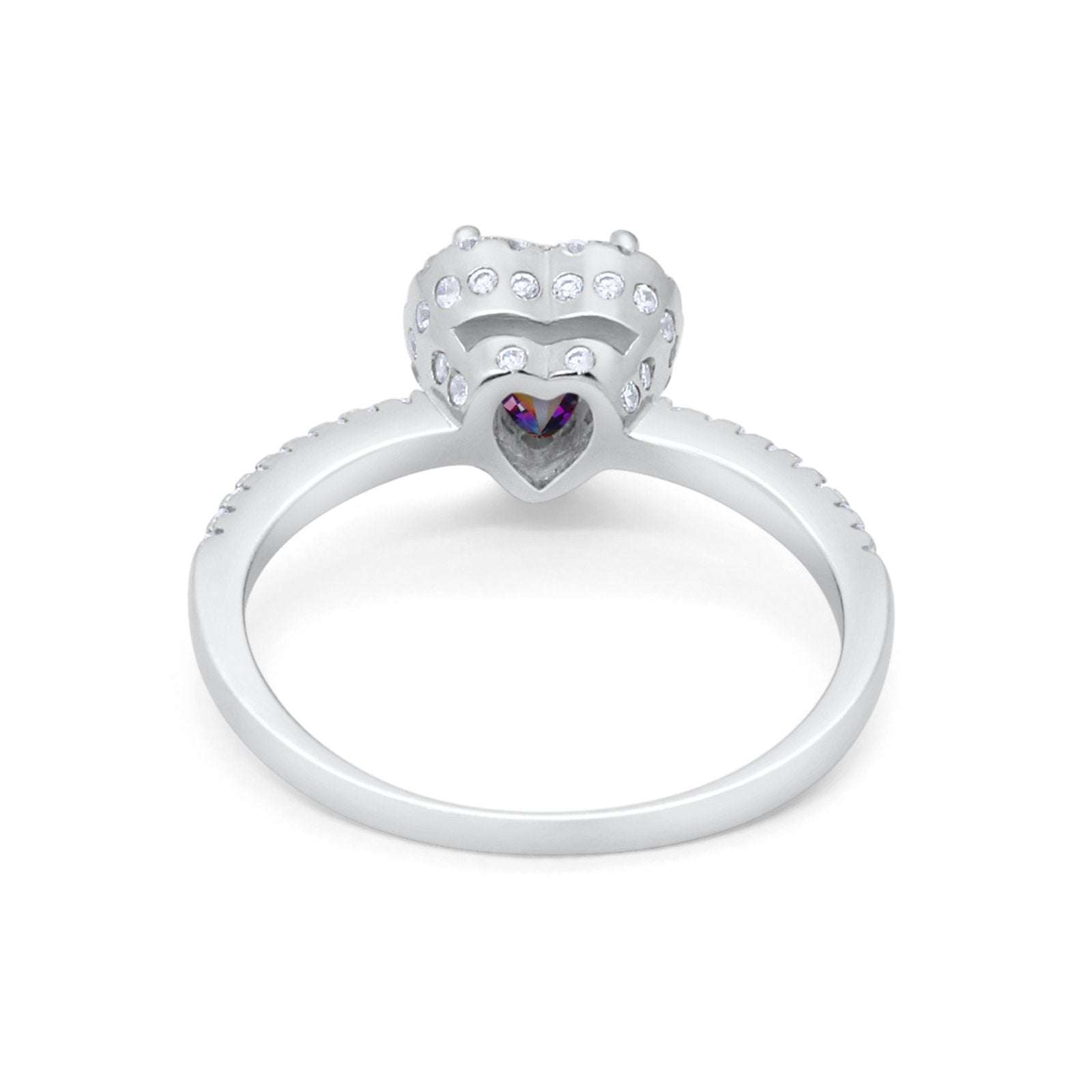 Halo Art Deco Heart Promise Ring Round Cubic Zirconia 925 Sterling Silver