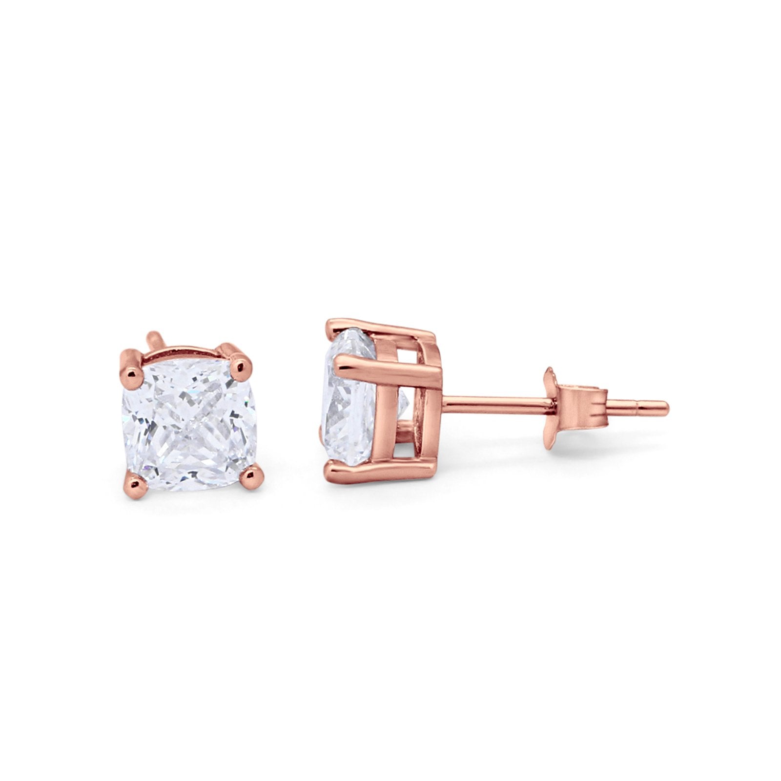 Solitaire Cushion Cut Cubic Zirconia Stud Earrings 925 Sterling Silver