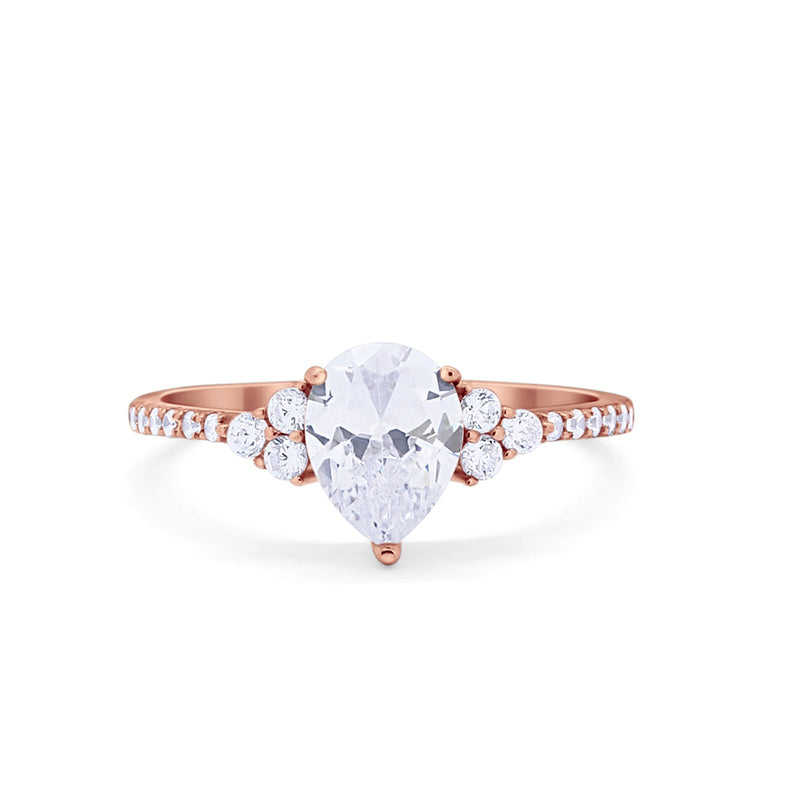 Teardrop Pear Wedding Ring Simulated Cubic Zirconia 925 Sterling Silver
