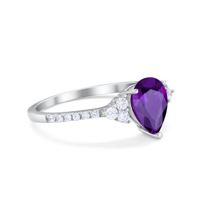 Teardrop Pear Wedding Ring Simulated Cubic Zirconia 925 Sterling Silver