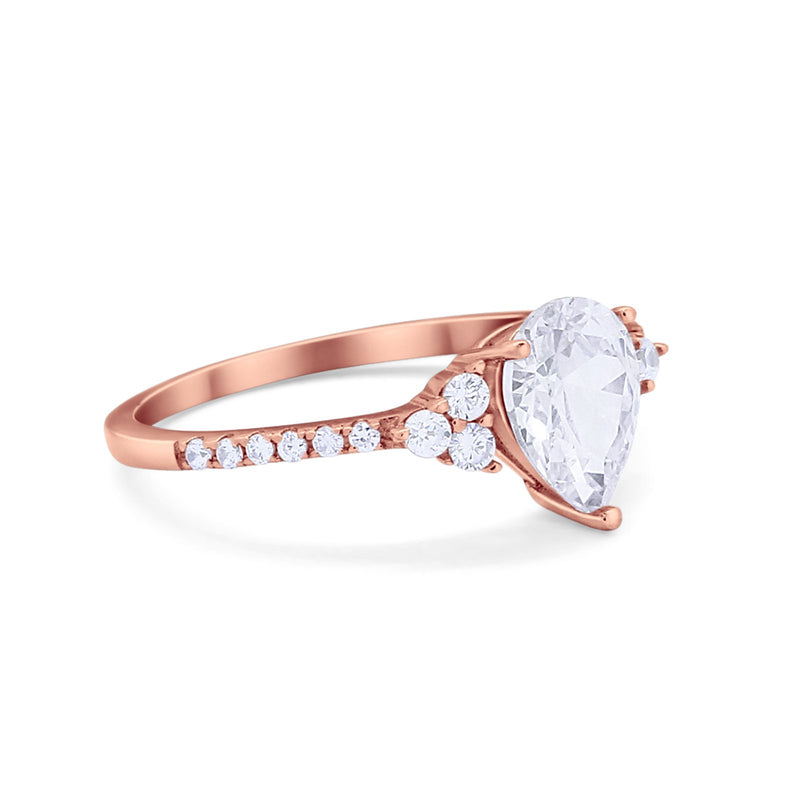 Teardrop Pear Wedding Ring Simulated Cubic Zirconia 925 Sterling Silver