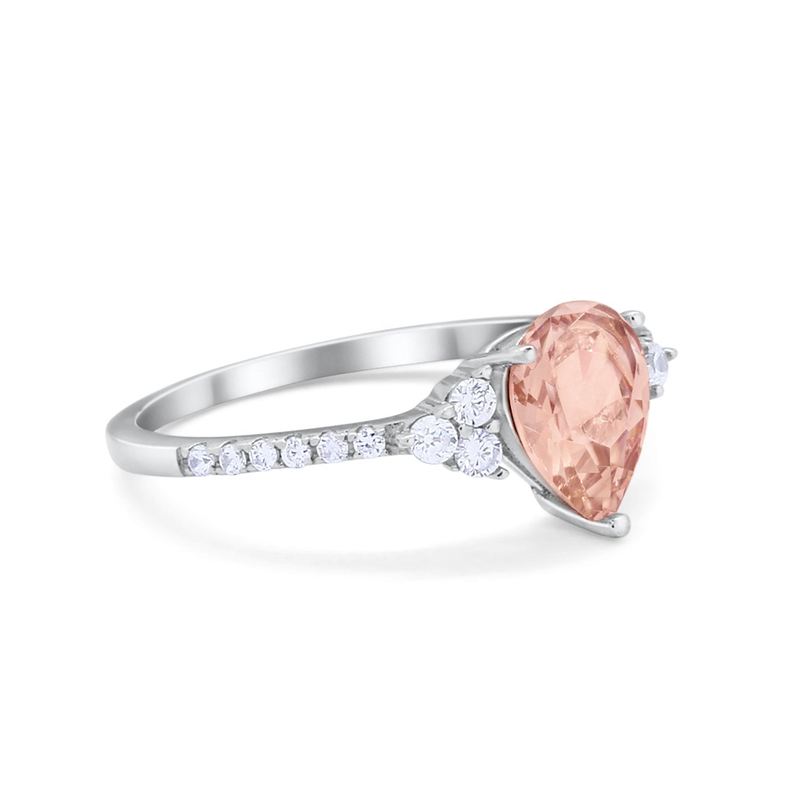 Teardrop Pear Wedding Ring Simulated Cubic Zirconia 925 Sterling Silver