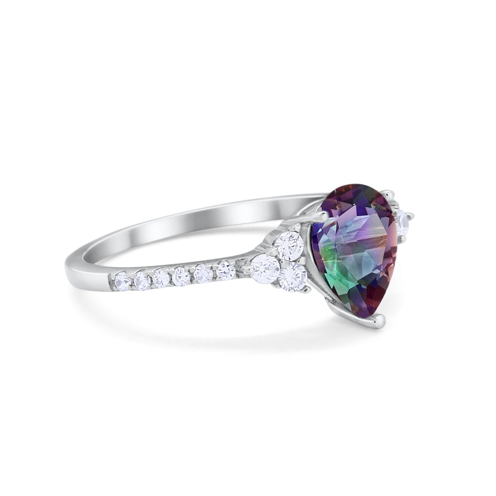 Teardrop Pear Wedding Ring Simulated Cubic Zirconia 925 Sterling Silver