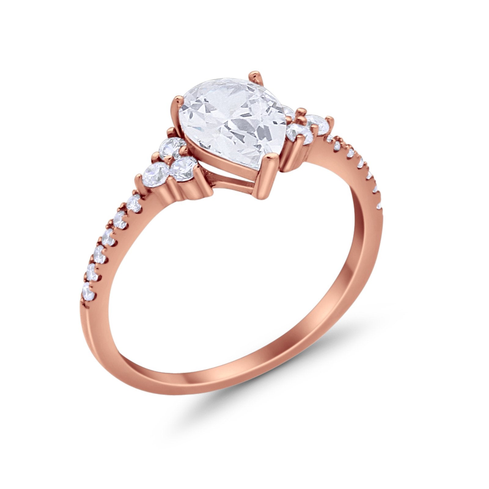 Teardrop Pear Wedding Ring Simulated Cubic Zirconia 925 Sterling Silver