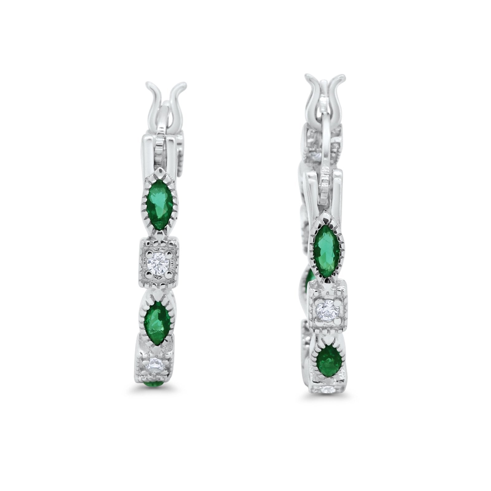 21mm Art Deco Hoop Earrings Marquise Round Cubic Zirconia 925 Sterling Silver Choose Color