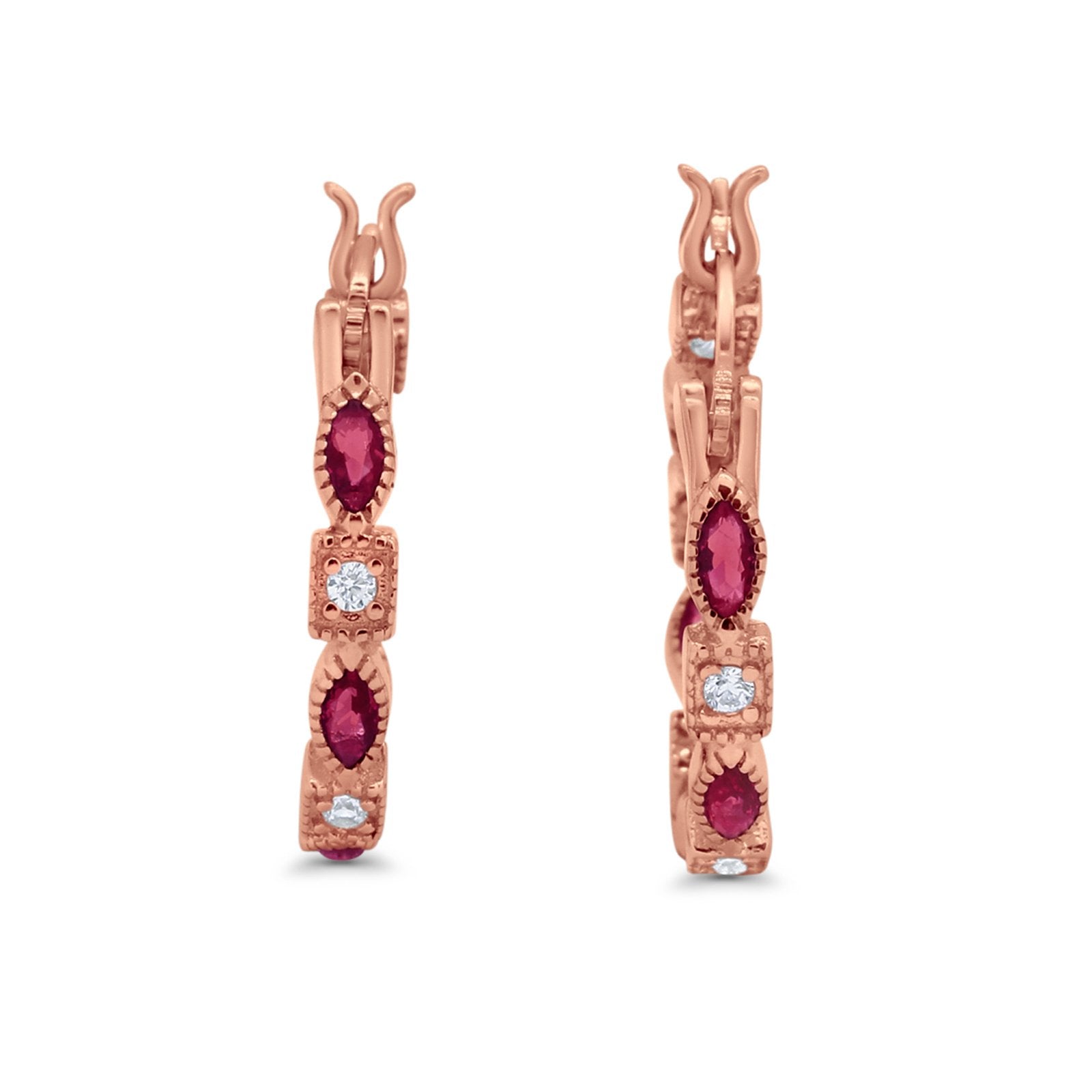 21mm Art Deco Hoop Earrings Marquise Round Cubic Zirconia 925 Sterling Silver Choose Color