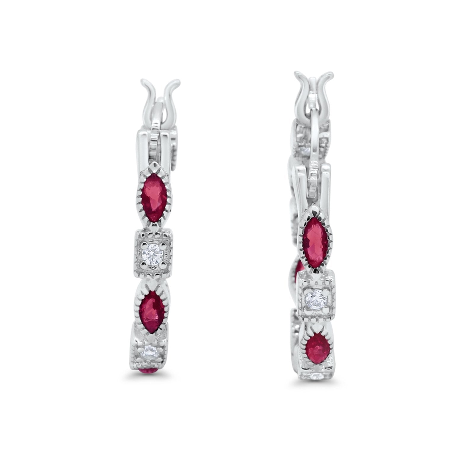 21mm Art Deco Hoop Earrings Marquise Round Cubic Zirconia 925 Sterling Silver Choose Color