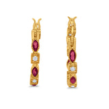 21mm Art Deco Hoop Earrings Marquise Round Cubic Zirconia 925 Sterling Silver Choose Color