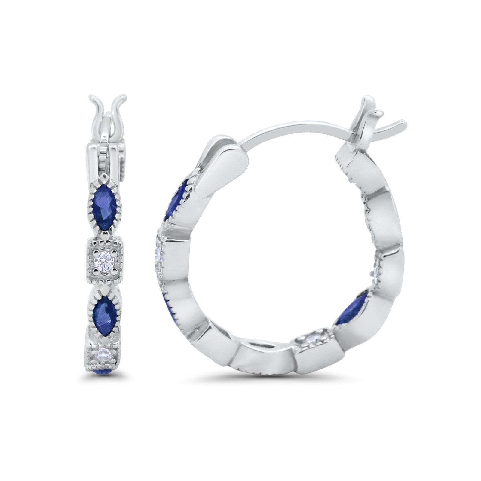 21mm Art Deco Hoop Earrings Marquise Round Cubic Zirconia 925 Sterling Silver Choose Color