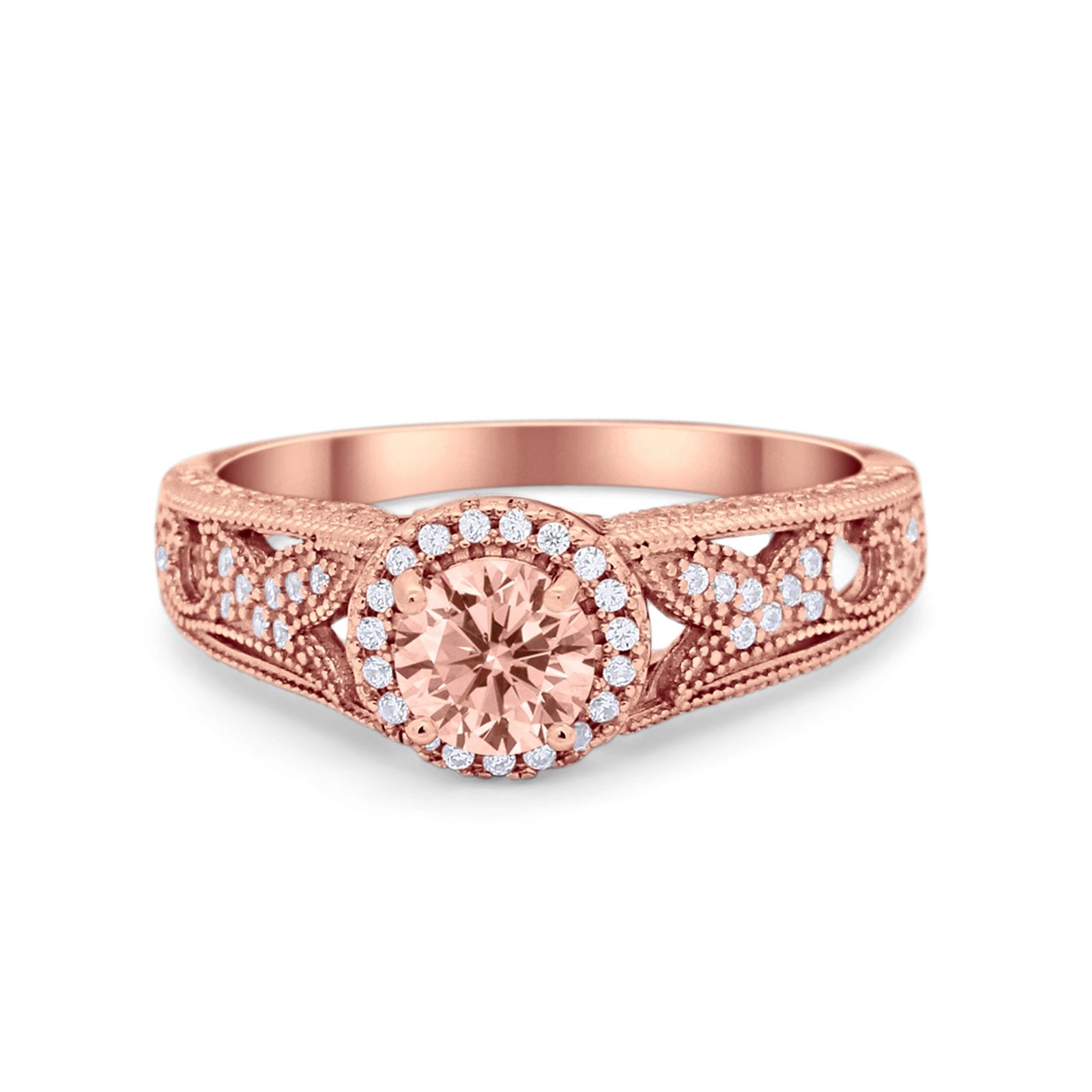 Vintage Style Halo Wedding Ring Simulated Cubic Zirconia 925 Sterling Silver