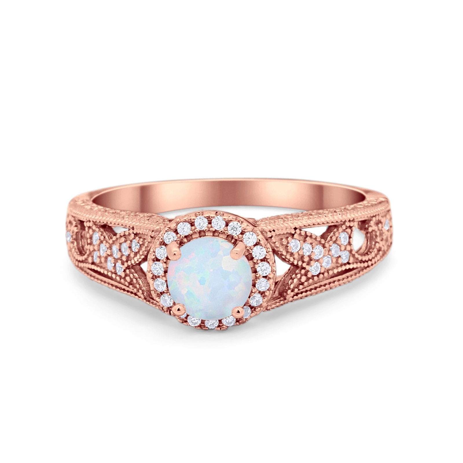 Vintage Style Halo Wedding Ring Simulated Cubic Zirconia 925 Sterling Silver