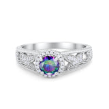 Vintage Style Halo Wedding Ring Simulated Cubic Zirconia 925 Sterling Silver