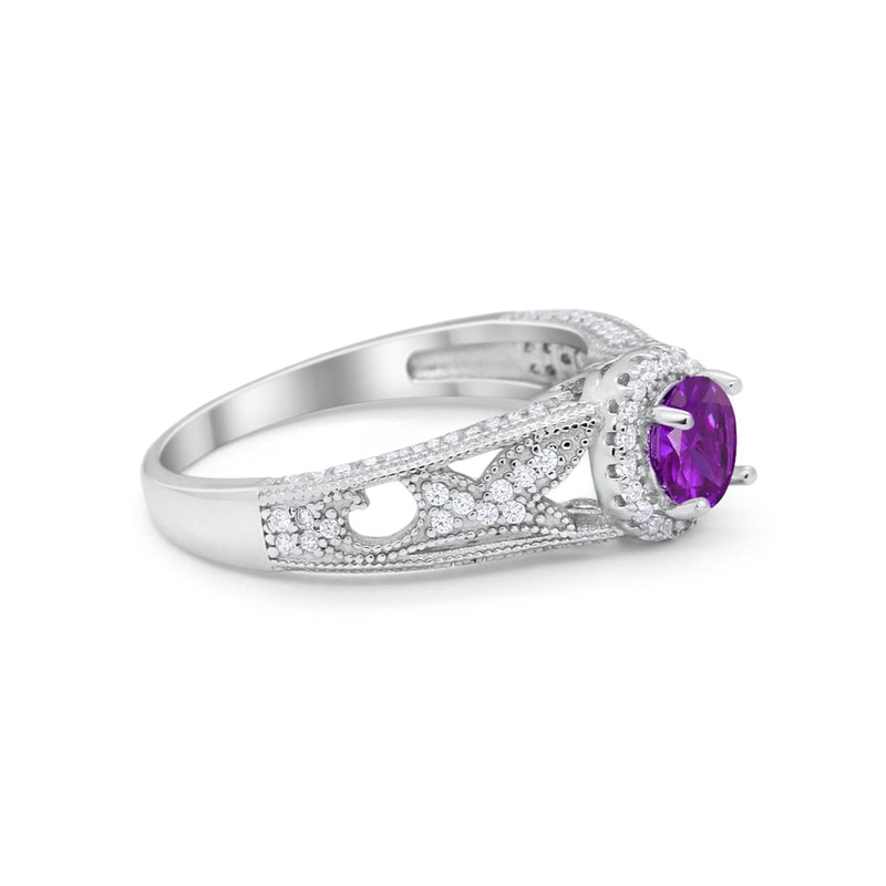 Vintage Style Halo Wedding Ring Simulated Cubic Zirconia 925 Sterling Silver