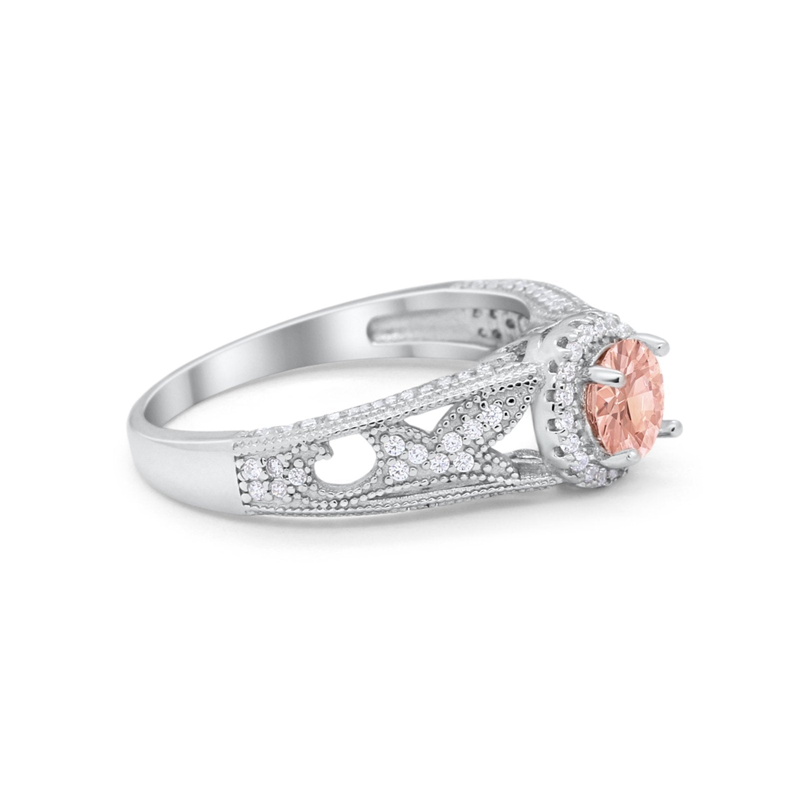 Vintage Style Halo Wedding Ring Simulated Cubic Zirconia 925 Sterling Silver