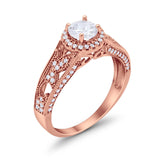 Vintage Style Halo Wedding Ring Simulated Cubic Zirconia 925 Sterling Silver