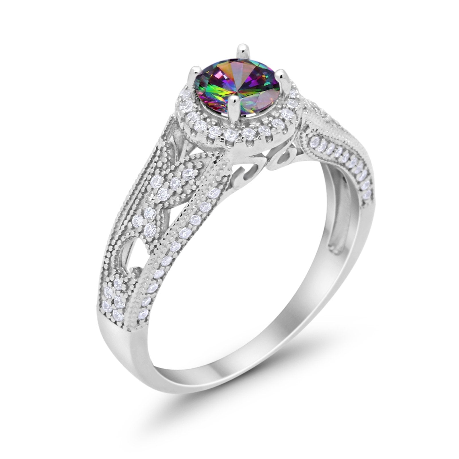 Vintage Style Halo Wedding Ring Simulated Cubic Zirconia 925 Sterling Silver