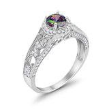 Vintage Style Halo Wedding Ring Simulated Cubic Zirconia 925 Sterling Silver