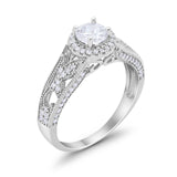Vintage Style Halo Wedding Ring Simulated Cubic Zirconia 925 Sterling Silver