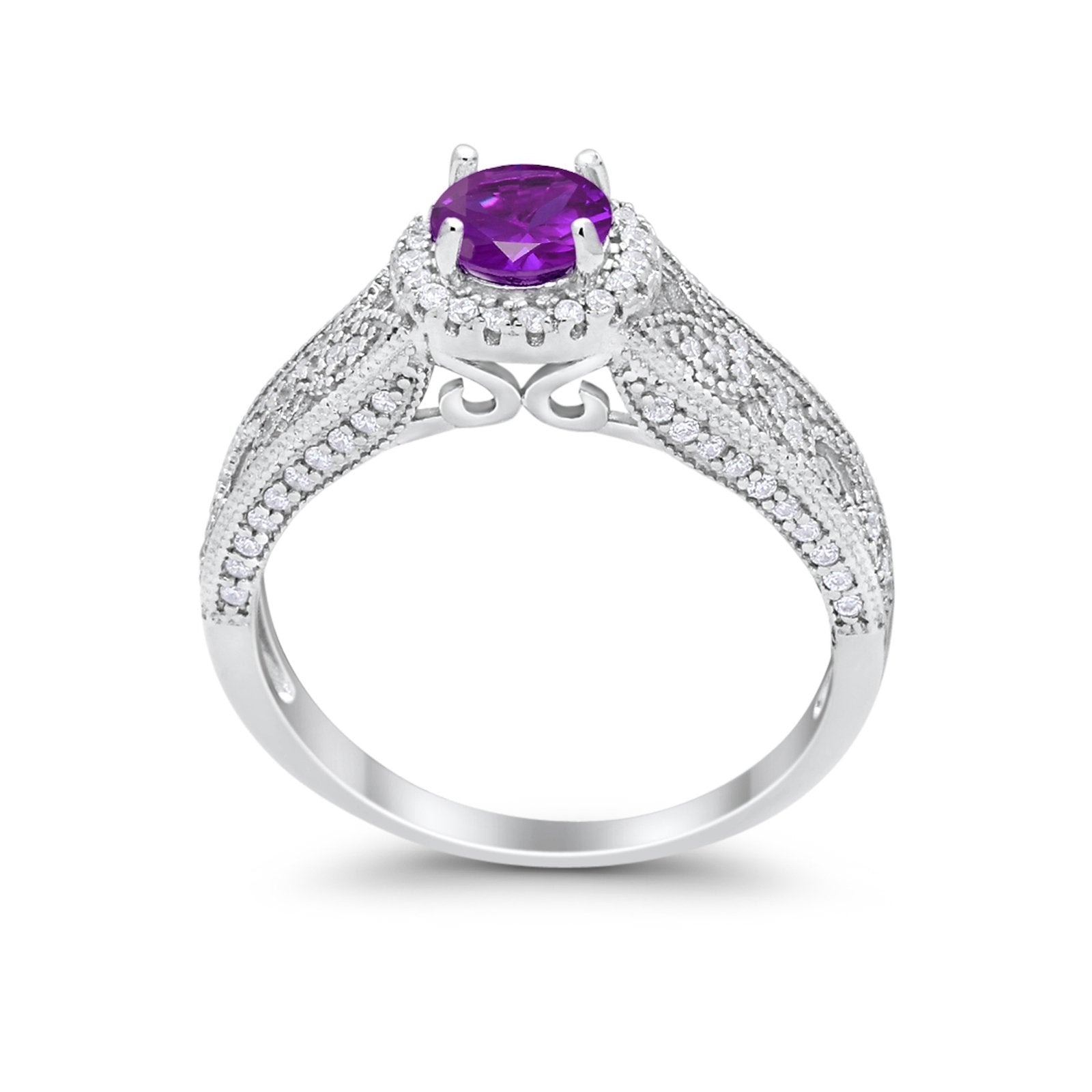 Vintage Style Halo Wedding Ring Simulated Cubic Zirconia 925 Sterling Silver