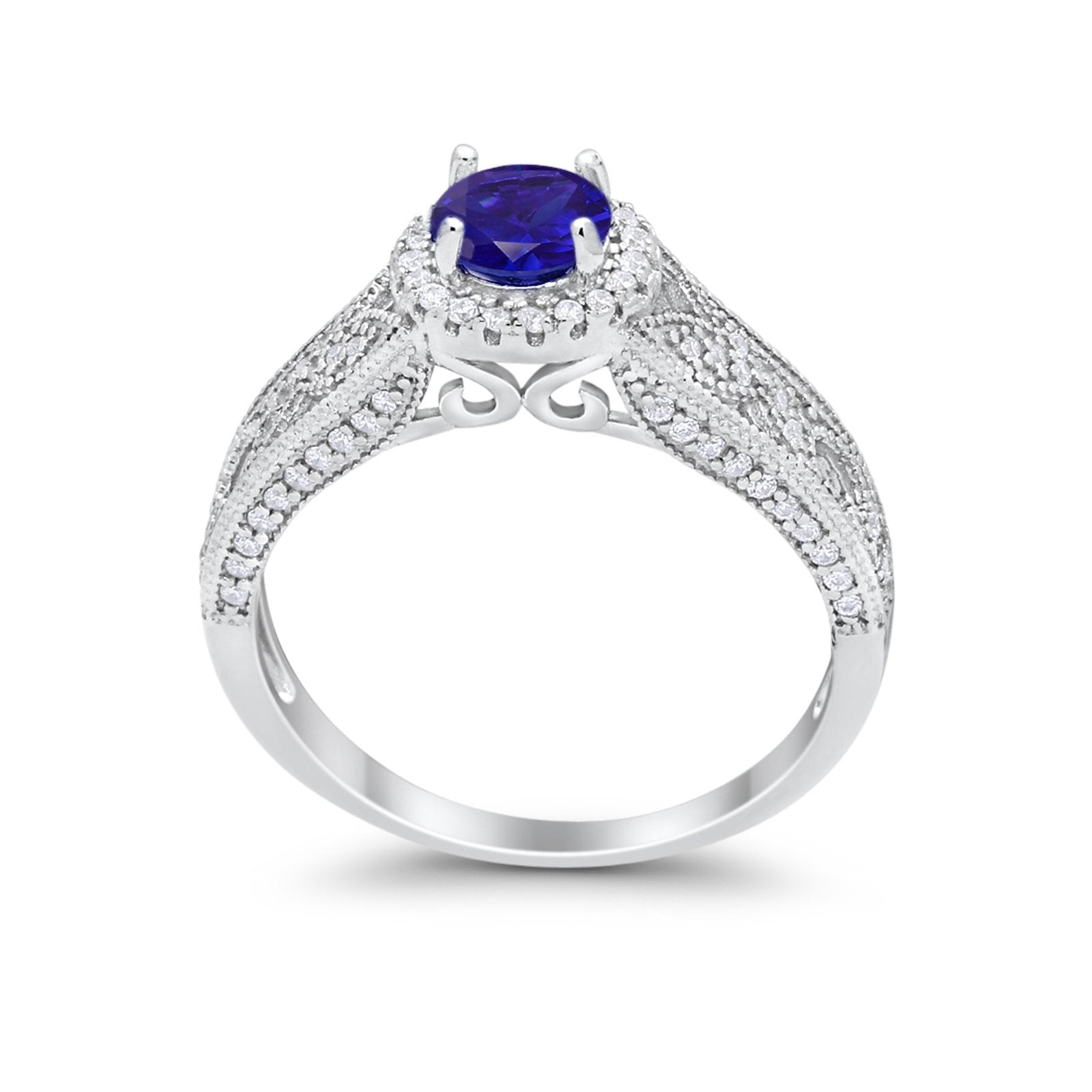 Vintage Style Halo Wedding Ring Simulated Cubic Zirconia 925 Sterling Silver