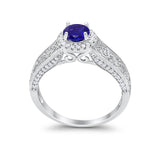 Vintage Style Halo Wedding Ring Simulated Cubic Zirconia 925 Sterling Silver