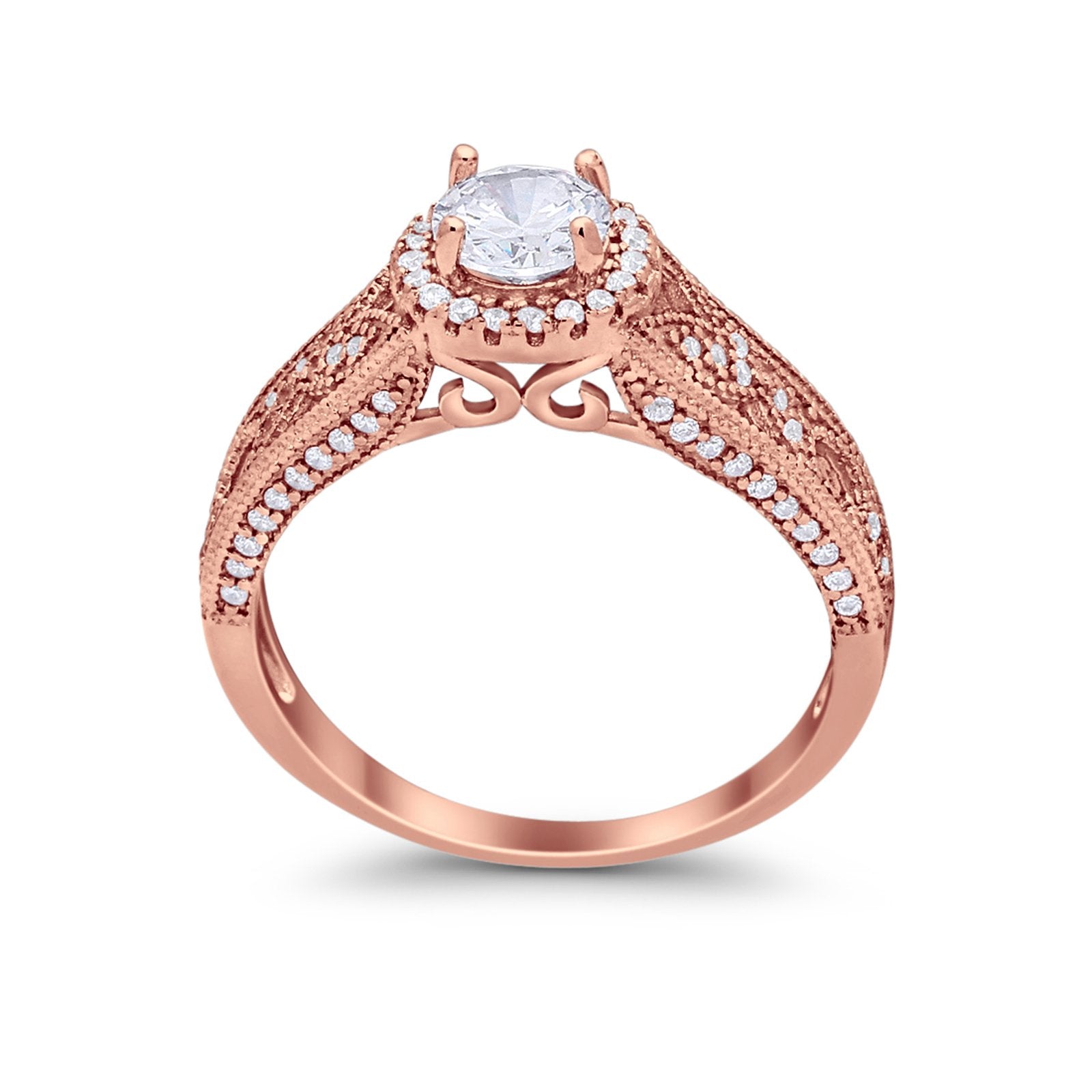 Vintage Style Halo Wedding Ring Simulated Cubic Zirconia 925 Sterling Silver