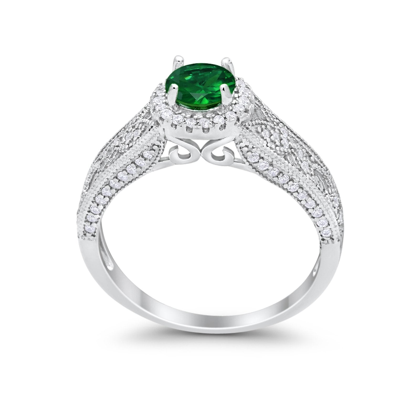 Vintage Style Halo Wedding Ring Simulated Cubic Zirconia 925 Sterling Silver