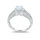 Vintage Style Halo Wedding Ring Simulated Cubic Zirconia 925 Sterling Silver