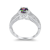 Vintage Style Halo Wedding Ring Simulated Cubic Zirconia 925 Sterling Silver