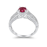 Vintage Style Halo Wedding Ring Simulated Cubic Zirconia 925 Sterling Silver