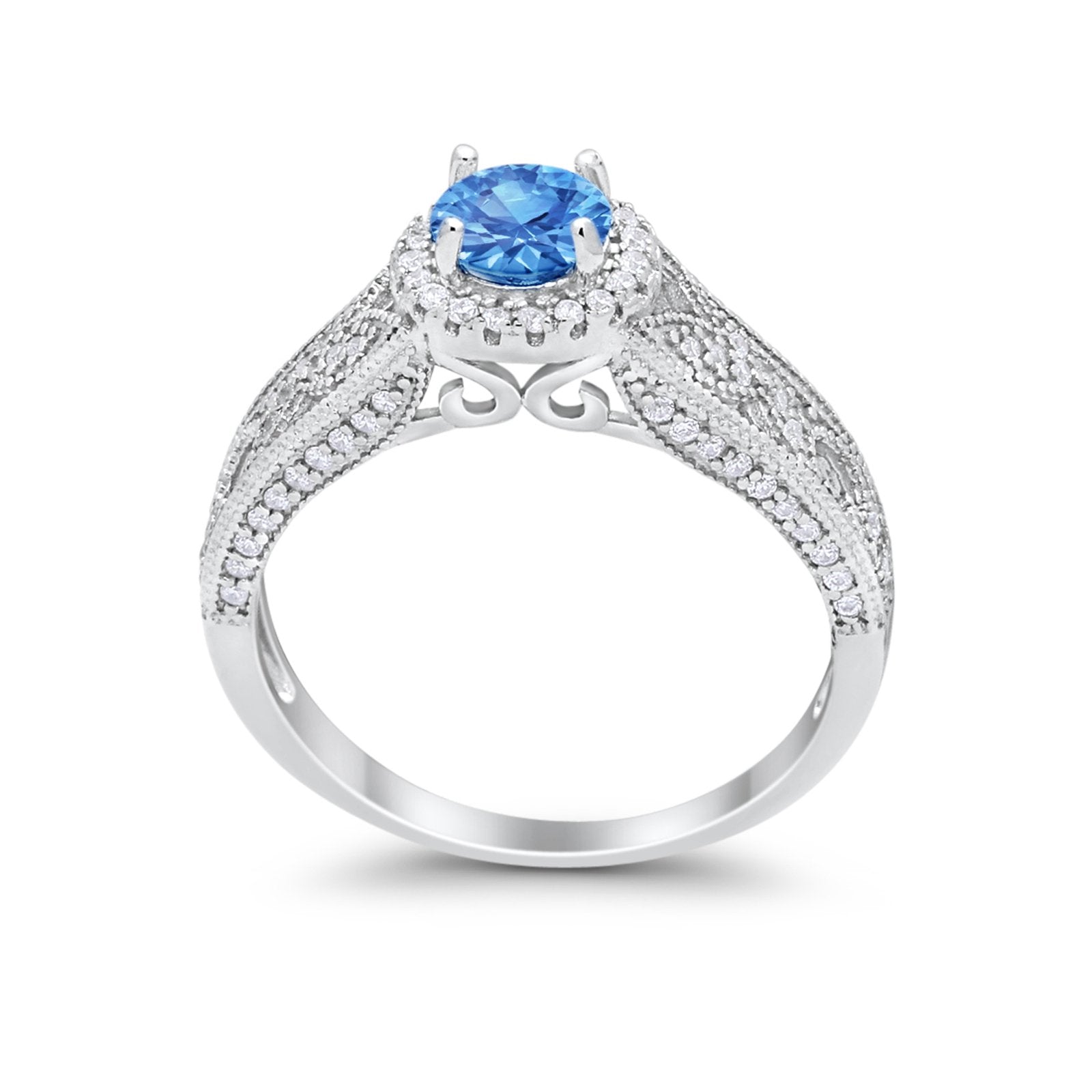 Vintage Style Halo Wedding Ring Simulated Cubic Zirconia 925 Sterling Silver