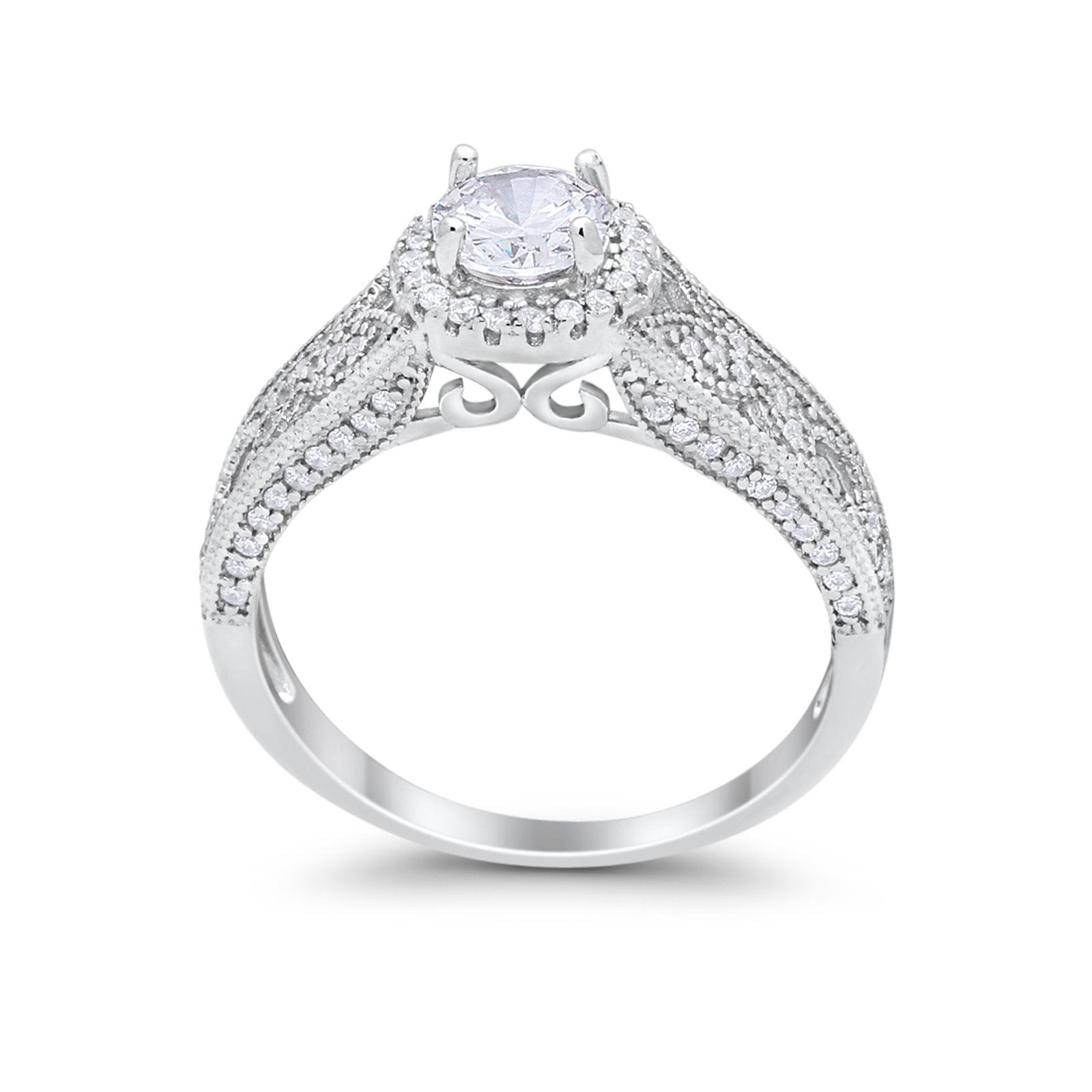 Vintage Style Halo Wedding Ring Simulated Cubic Zirconia 925 Sterling Silver